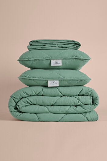 Penelope Microfiber Fabric Double Size Green Pillow Quilt Set - Colors in Comfort
