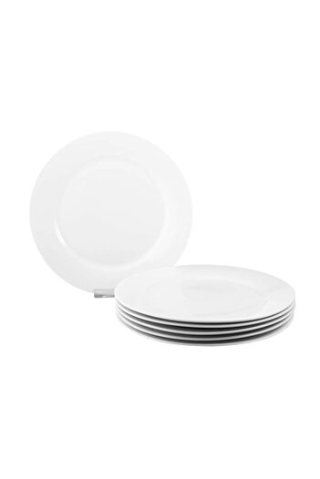 ORIAN Plain white porcelain flat dinner plate set, size 27 cm, 6 pieces