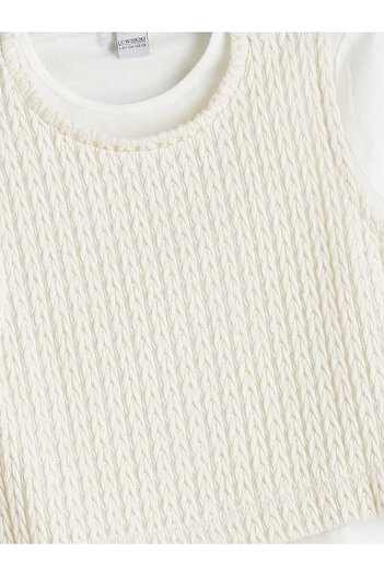 LC Waikiki Beige Crew Neck Girls' T-Shirt and Sweater Set of 2