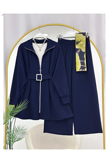 YEDİLALE Belted Pleated Zippered Oy.Sho Fabric Jacket Pants Casual Double Set