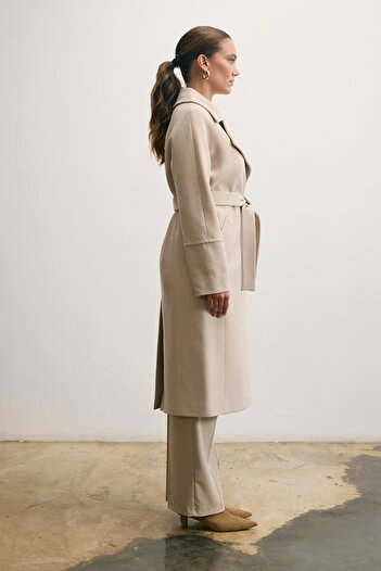 KENT Belted Long Cashmere Cream-Colored Coat
