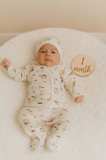 ruhaay Gift Baby Newborn Hospital Release Beanie Long Sleeve Children's Printed Cotton Bottom Top Set
