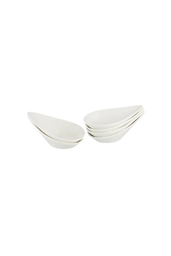 ORIAN 6-piece white porcelain teardrop-shaped yogurt sauce set, 12 cm