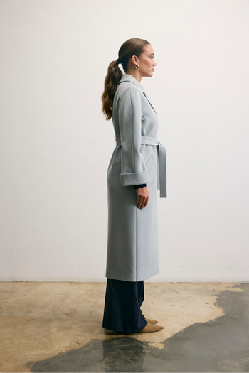 KENT Belted Double-Breasted Long Gray Coat