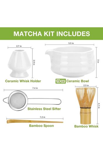 X LOT 5 Pcs Ceramic tea Matcha Set Includes Bowl, Whisk ,Holder, Bamboo Scoop, Sifter ,Japanese Matcha Kit