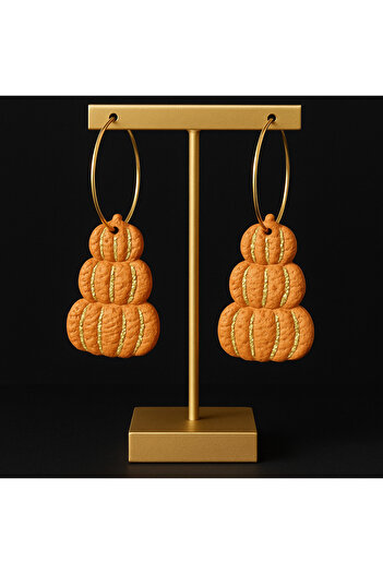 Lu Atelier Pumpkin Glow Pumpkin Designed Polymer Clay Earrings - Gold Detailed, Handmade, Lightweight