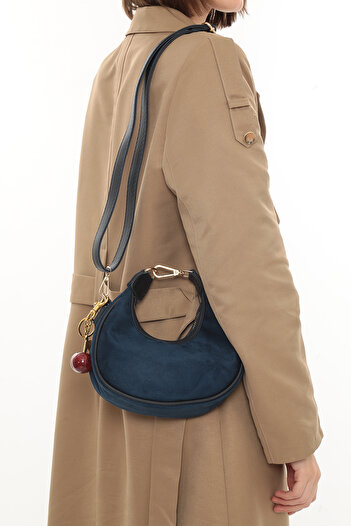 besmoda Women's Navy Blue Suede Cherry Charm Gift Hand and Shoulder Bag