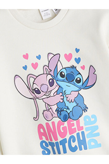 LC Waikiki Crew Neck Stitch and Angel Printed Girls' Sweatshirt