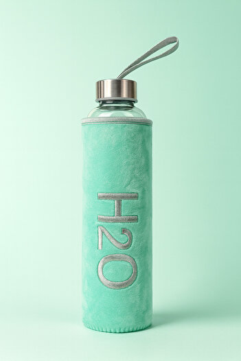 Tohana Glass Flask with Plush Cover 600 ml Mint Green