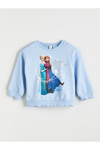 LC Waikiki Blue Crew Neck Elsa Printed Girls' Sweatshirt