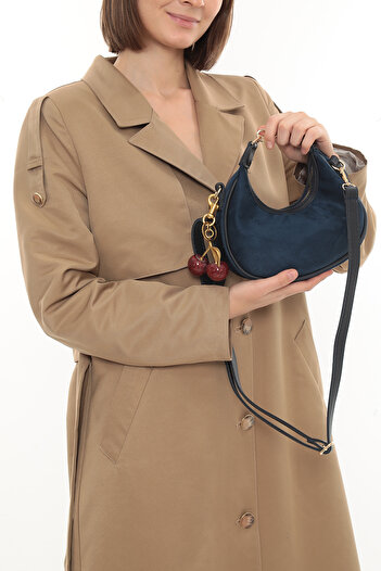 besmoda Women's Navy Blue Suede Cherry Charm Gift Hand and Shoulder Bag