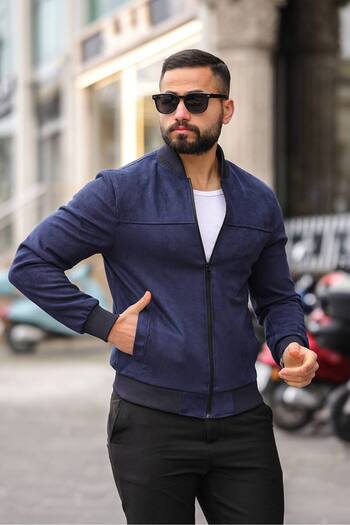 BASEL.CO Men's Bomber Suede Basic Jacket