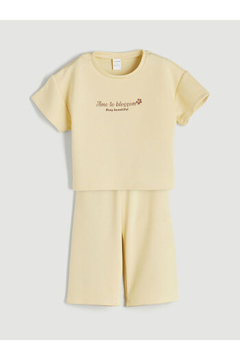 LC Waikiki Sari Printed Girls' T-Shirt and Pants 2-Piece Set