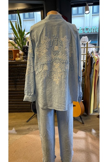 By-esq Women's Stone Embroidered Embroidered Cotton Kimono Pants Double Suit
