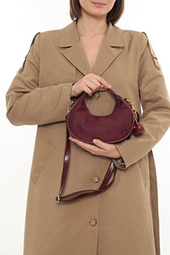 besmoda Women's Burgundy Suede Cherry Charm Gift Hand and Shoulder Bag