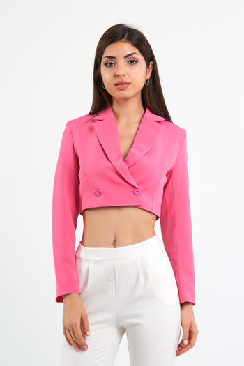 Bukamiss Women's Pink Double Breasted Crop Blazer Jacket