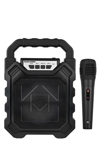 MARAKOKO Karaoke speaker. Portable wireless Bluetooth speaker with wired microphone, AUX port, and external memory card slot.