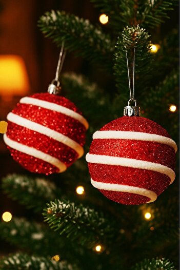 BeySüS Christmas Tree Ornament Red and White Curved Cute Ball 10 cm Pack of 2