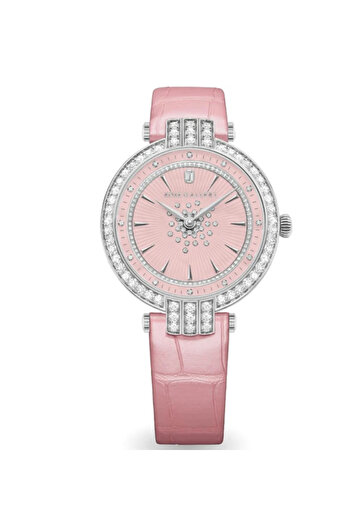 Rose gallery Luxury women's watch with pink leather strap and crystals