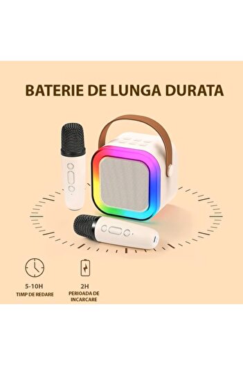 EMATTERIO Set Karaoke cu Boxă Portabilă și 2 Microfoane Wireless, Bluetooth, Lumini RGB, 4 Efecte Vocale