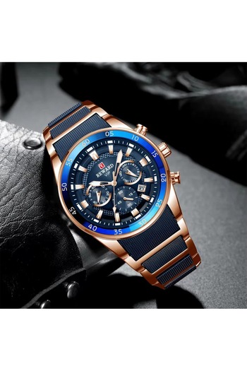 Reward Men’s Blue Chronograph Watch with Stainless Steel Band, Date Display, and Water Resistance
