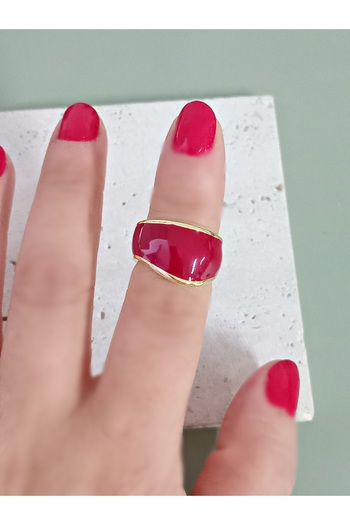 mos&more Burgundy Gold Adjustable Stylish Ring