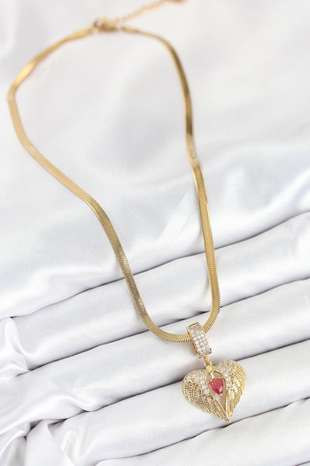 Skygo 316L Steel Zircon Stone Winged Heart Model Gold Color Women's Necklace - Tj-Bko10533