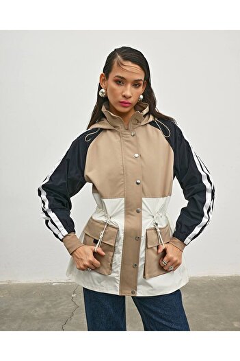 İLKCET MODA Long Length Stripe Block Women's Raincoat