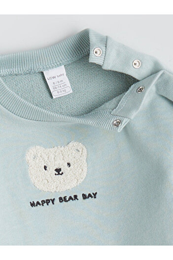 LC Waikiki Yeşil Bisiklet Yaka Erkek Bebek Sweatshirt ve Eşofman Alt 2'li