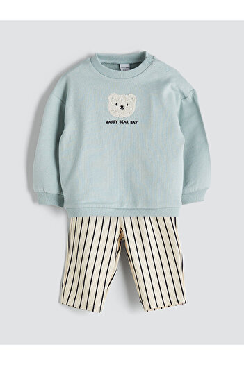 LC Waikiki Yeşil Bisiklet Yaka Erkek Bebek Sweatshirt ve Eşofman Alt 2'li