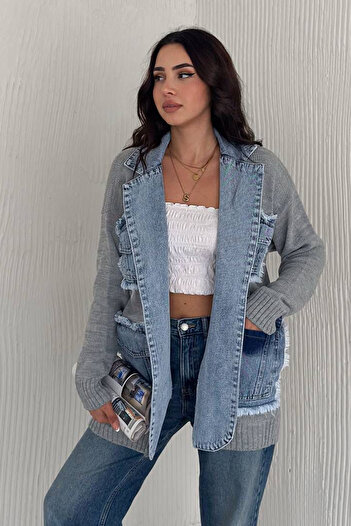 Noa Noa Kadın Kot Detaylı Cepli Oversize Triko Hırka – Sokak Ruhlu & Konforlu
