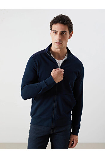 LC Waikiki Lcwaikiki Basic Navy Blue Stand Collar Long Sleeve Men's Zippered Sweatshirt