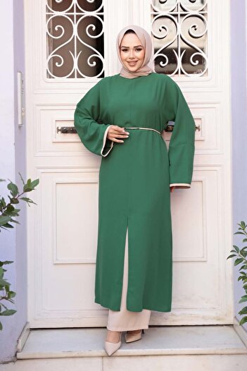 N.S NEVA STYLE Green Hijab Double Set with Slit Detail 76112Y