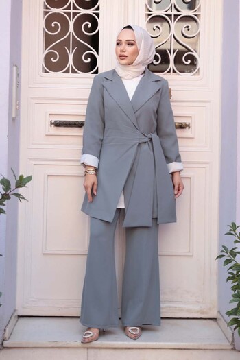 N.S NEVA STYLE Gray Hijab Double Suit with Jacket 76731Gr