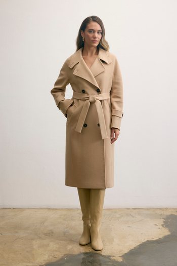 KENT Belted Long Cashmere Trench Open Camel Coat