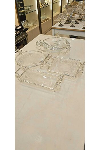 MaviDamla Cast Metal Frame Glass Presentation Set 4 Pieces Silver