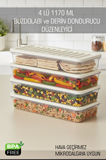 FİTHOME 4-Piece Refrigerator and Freezer Organizer Set 1170 ml