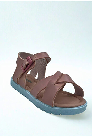 Moda Lime Girl's Baby Comfortable Open-Front Wedge Heeled Buckle Flexible Easy-To-Wear Sandals Slippers