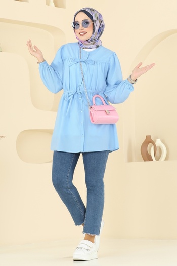 ModaMerve Lace Detailed Poplin Tunic 287Asn888-Ms Baby Blue