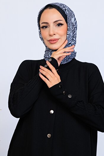 Eliva Women's Black Buttoned Winter Knitwear Dress Hijab Cardigan