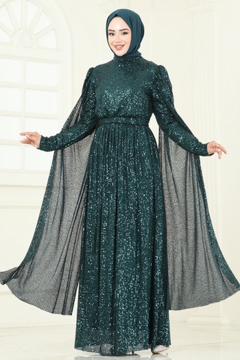 ModaMerve Sequin Detailed Evening Dress 5698Edf311-Ms Emerald