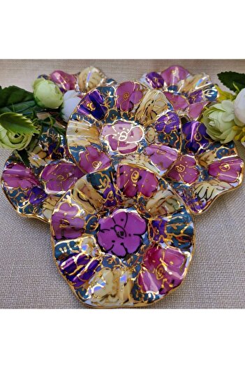 Handmade Esterhomedecor 6-Piece Porcelain Hand-Painted Coffee Side Tray for Turkish Delight