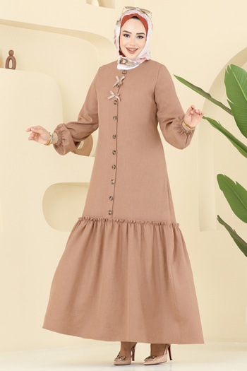 ModaMerve Rochie Sofia cu detalii din panglică 4115PM271-MS Latte