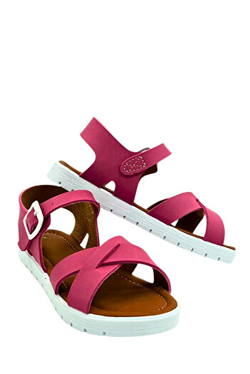 Moda Lime Girl's Baby Comfortable Open-Front Wedge Heeled Buckle Flexible Easy-To-Wear Sandals Slippers