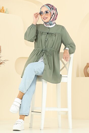 ModaMerve Lace Detailed Poplin Tunic 287Asn888-Ms Khaki