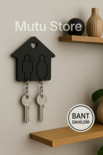 Mutu Store Decorative Minimalist Double Figure House-Shaped Keychain - Entrance Hall Key Rack