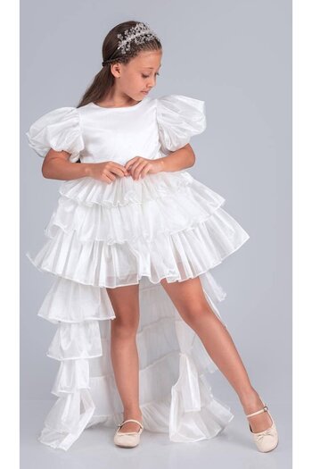 Tarz Çocuk Layered Ruffled Detachable Tail Princess Model Girl's Evening Dress