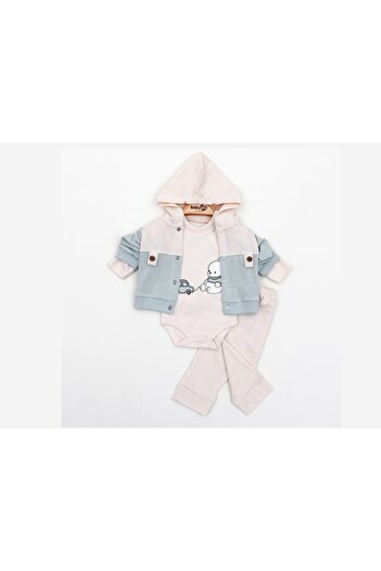 Babyim 3-Piece Hooded Baby Boy Set with Teddy Bear