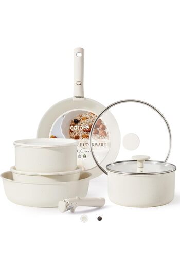 CAROTE 11pcs Cookware Sets, Pots and Pans Set Non Stick, Oven Safe, Space Saving Pots Set, Induction