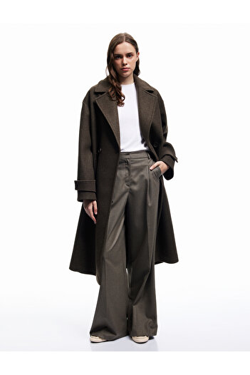 Koton Lined Buttoned Double-Breasted Long Sleeve Oversized Cashmere Coat